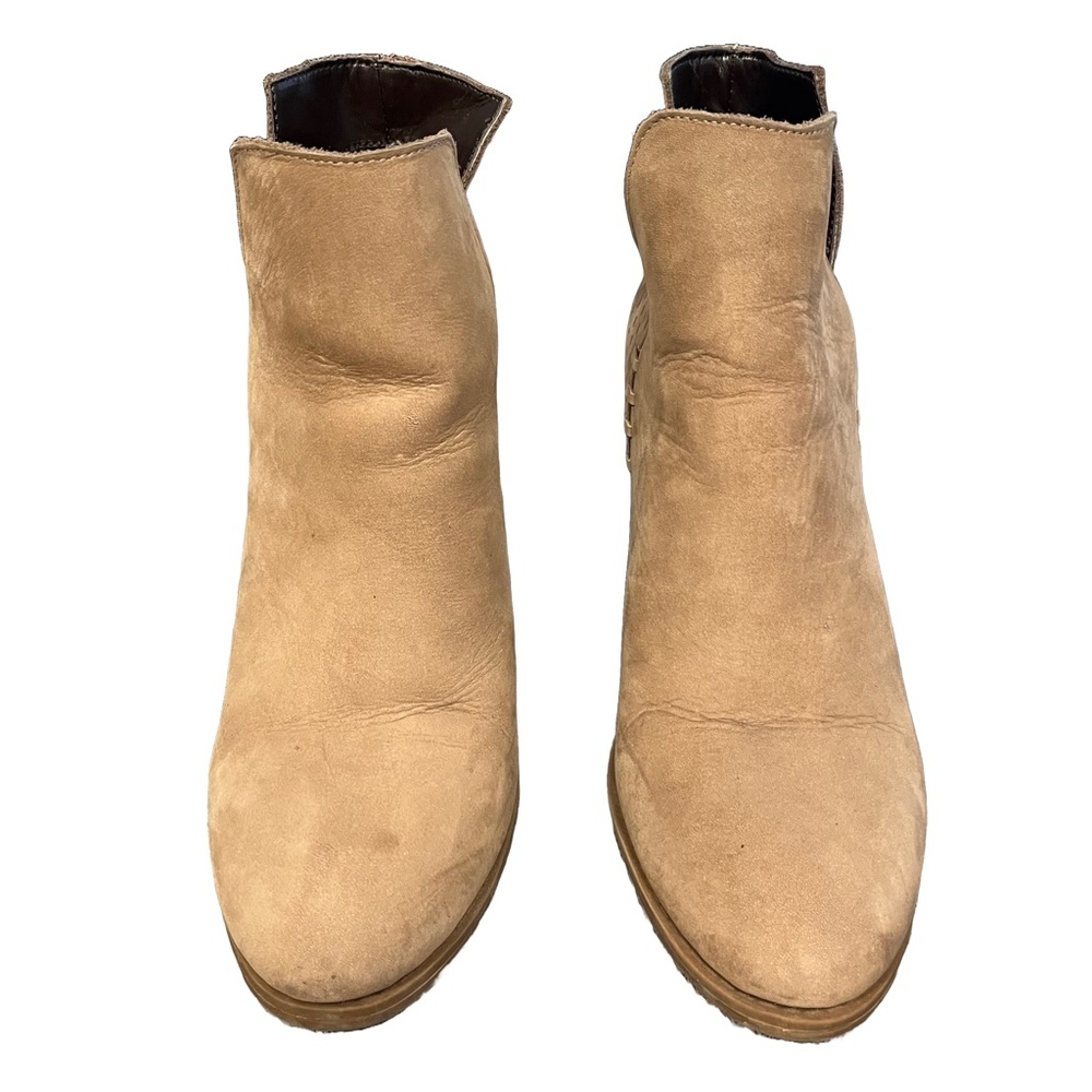 Steve Madden Tan SHEPP Suede Ankle Boots Sz 9.5 V Notch Cut-Out Western - Picture 2 of 10
